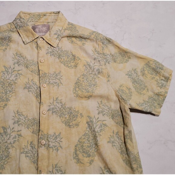 Jimmy Buffett Margaritaville Silk Linen Blend Hawaiian Camp Shirt Beach Aloha L - Picture 1 of 9